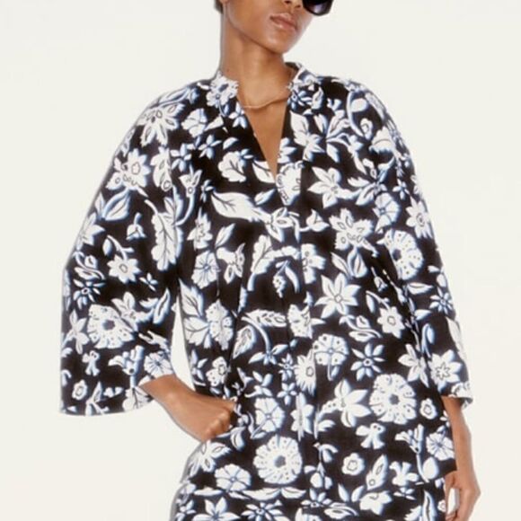 NWT Zara Linen Blend Floral Print Blouse - Picture 3 of 10